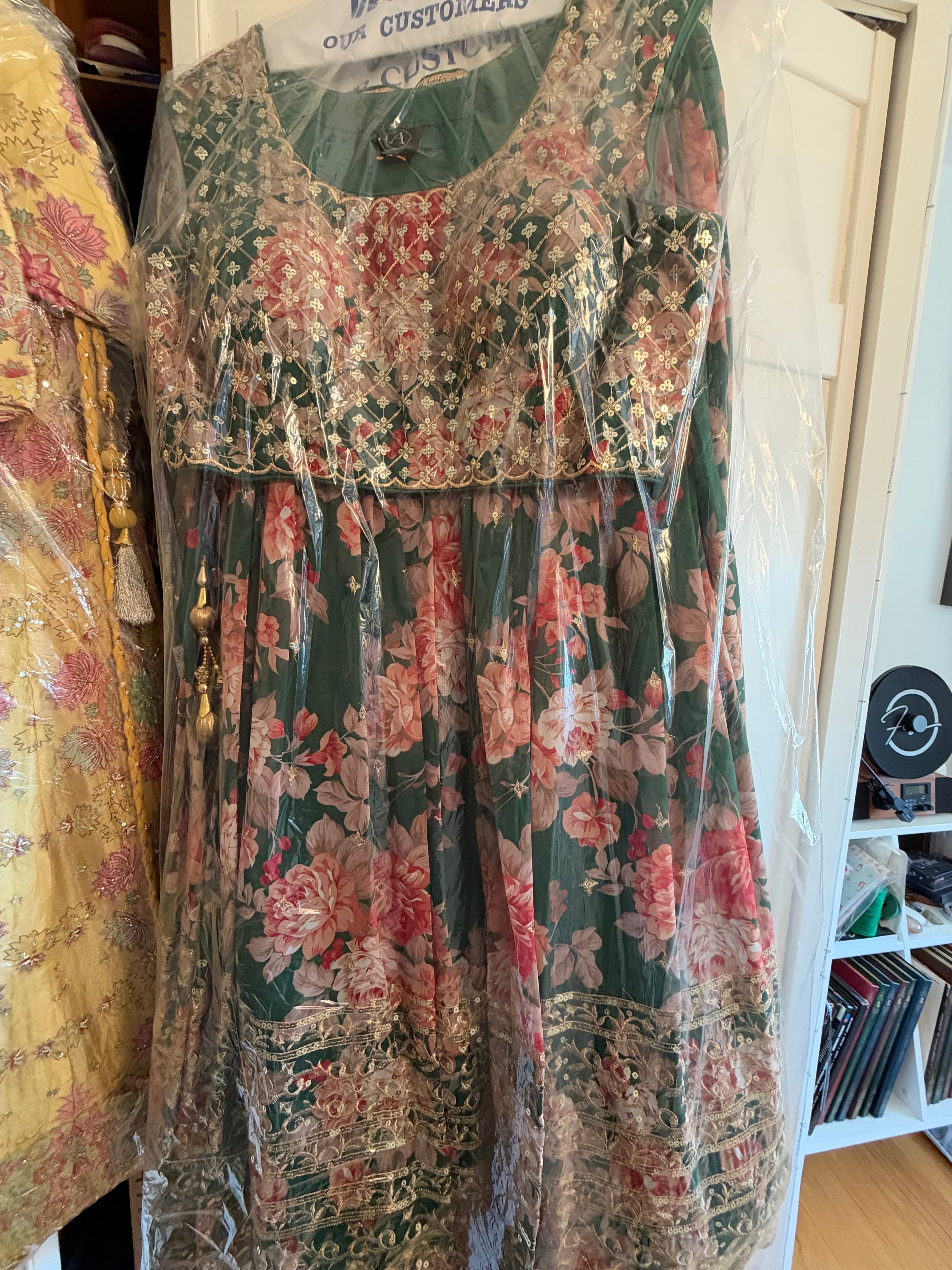 Elegant Green Floral Print Lehenga with Sequin & Thread Work