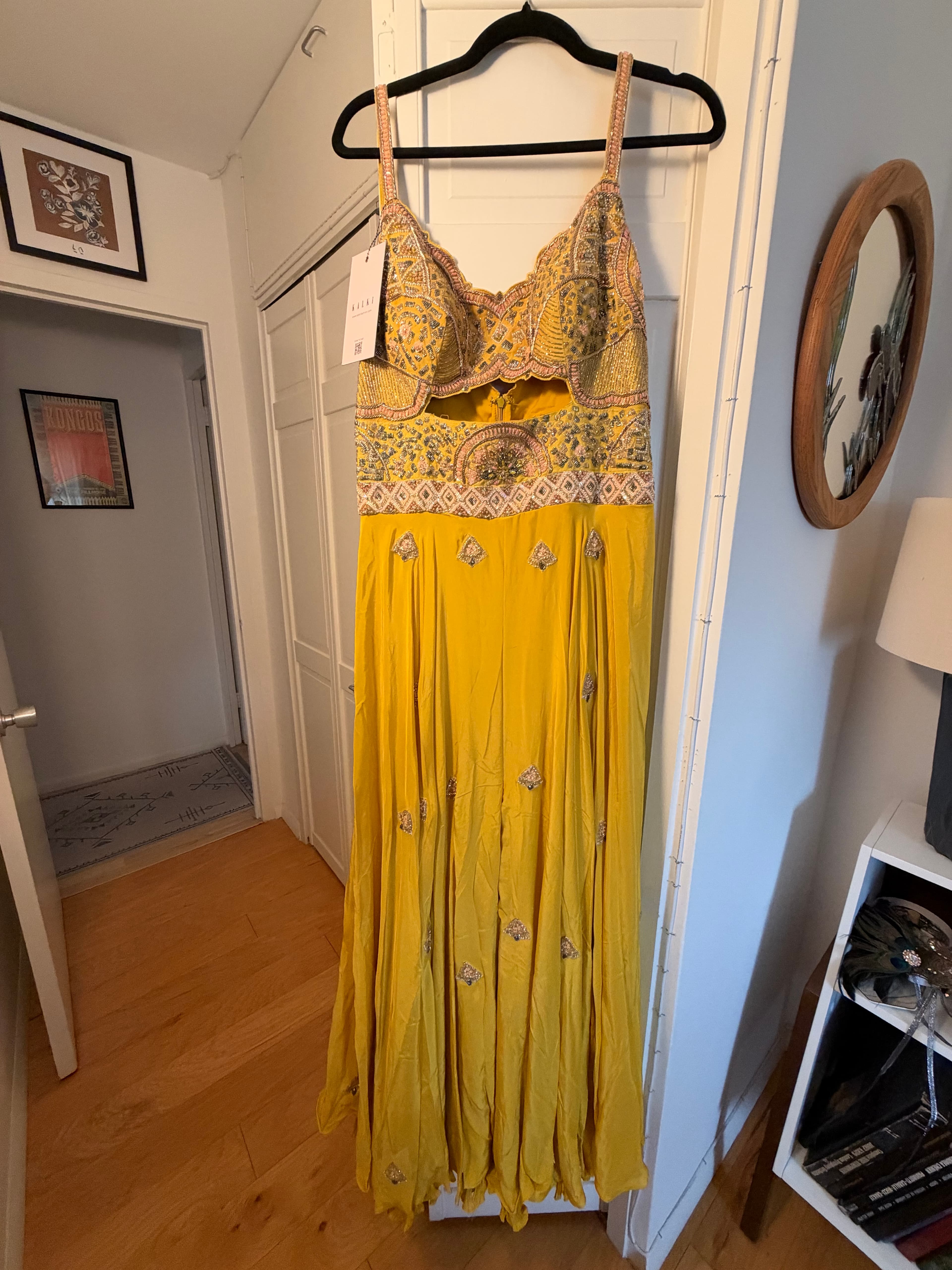 Stunning Yellow Citrus Embellished Indowestern Jumpsuit by KALKI - New with Tags