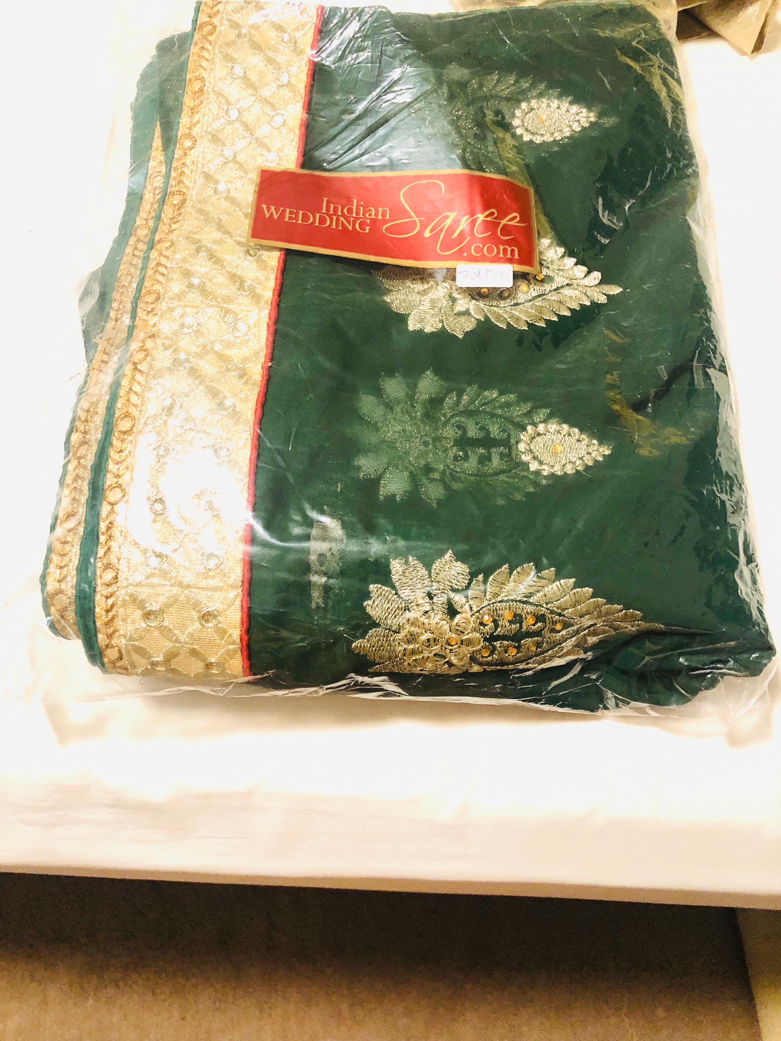 Emerald Green Saree with Gold Zari and Sequin Work Border
