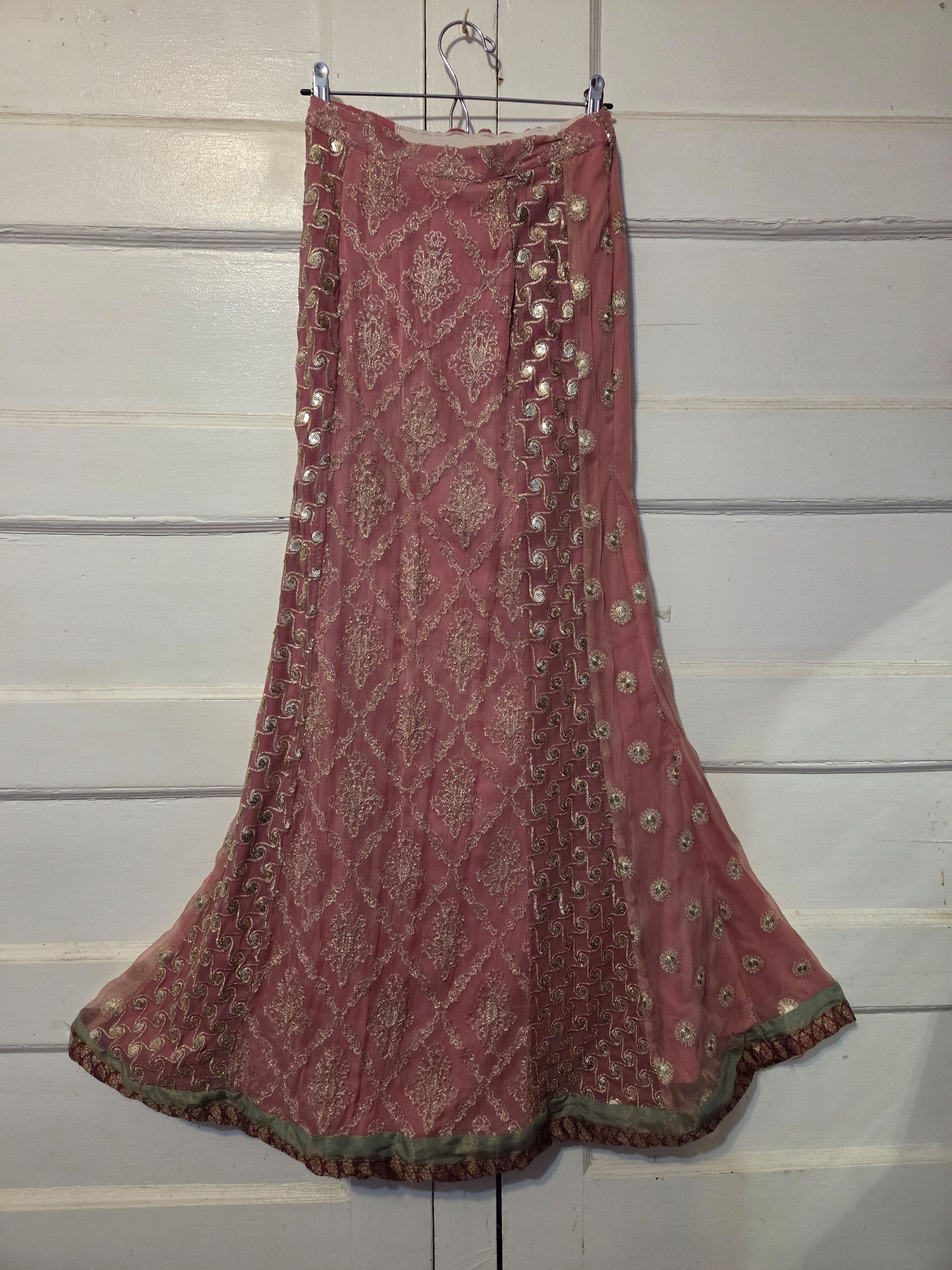 Elegant Pink & Silver Embroidered Lehenga Skirt