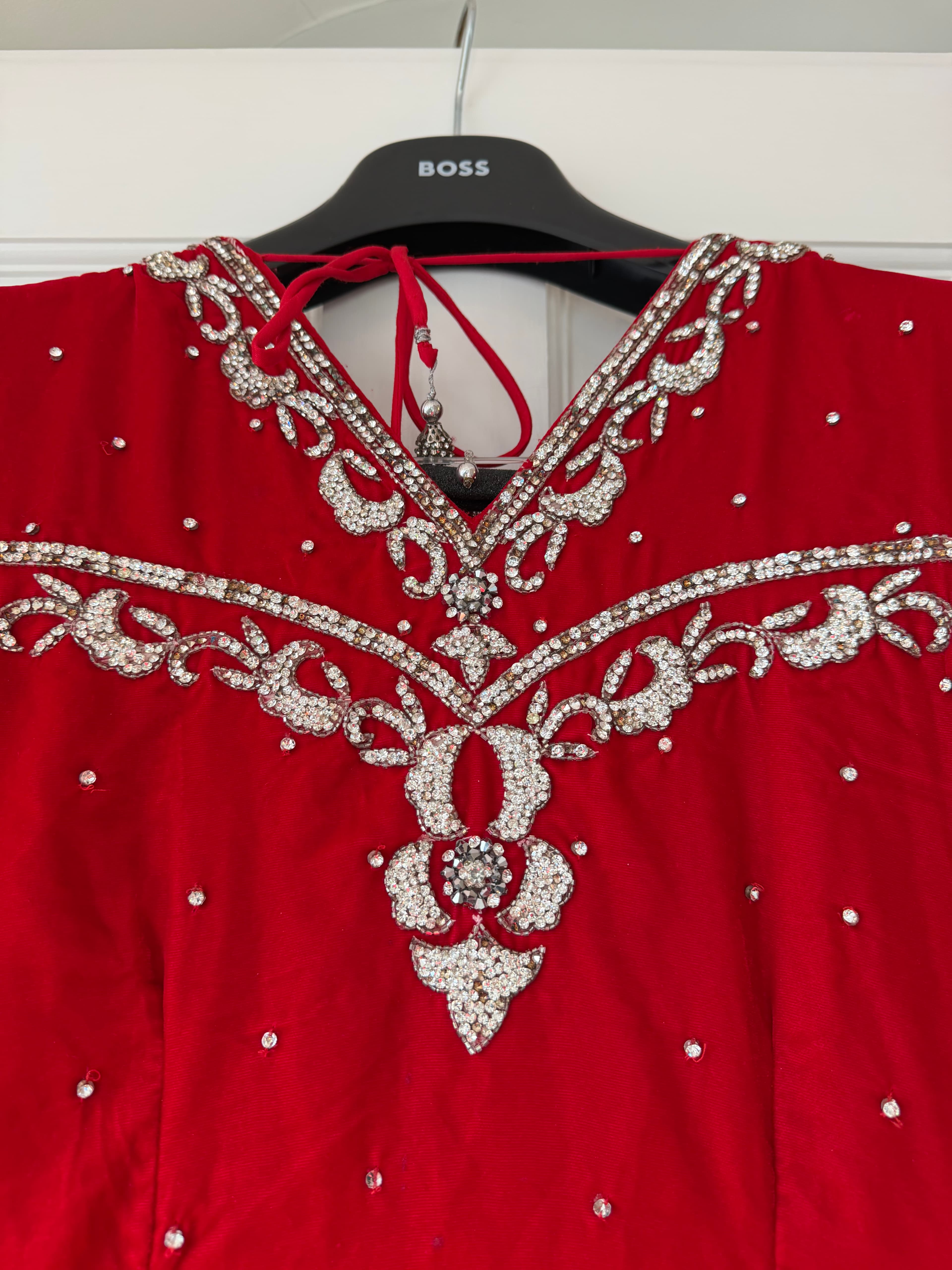 Stunning Red Anarkali gown with Silver Embroidery and Sequin Work