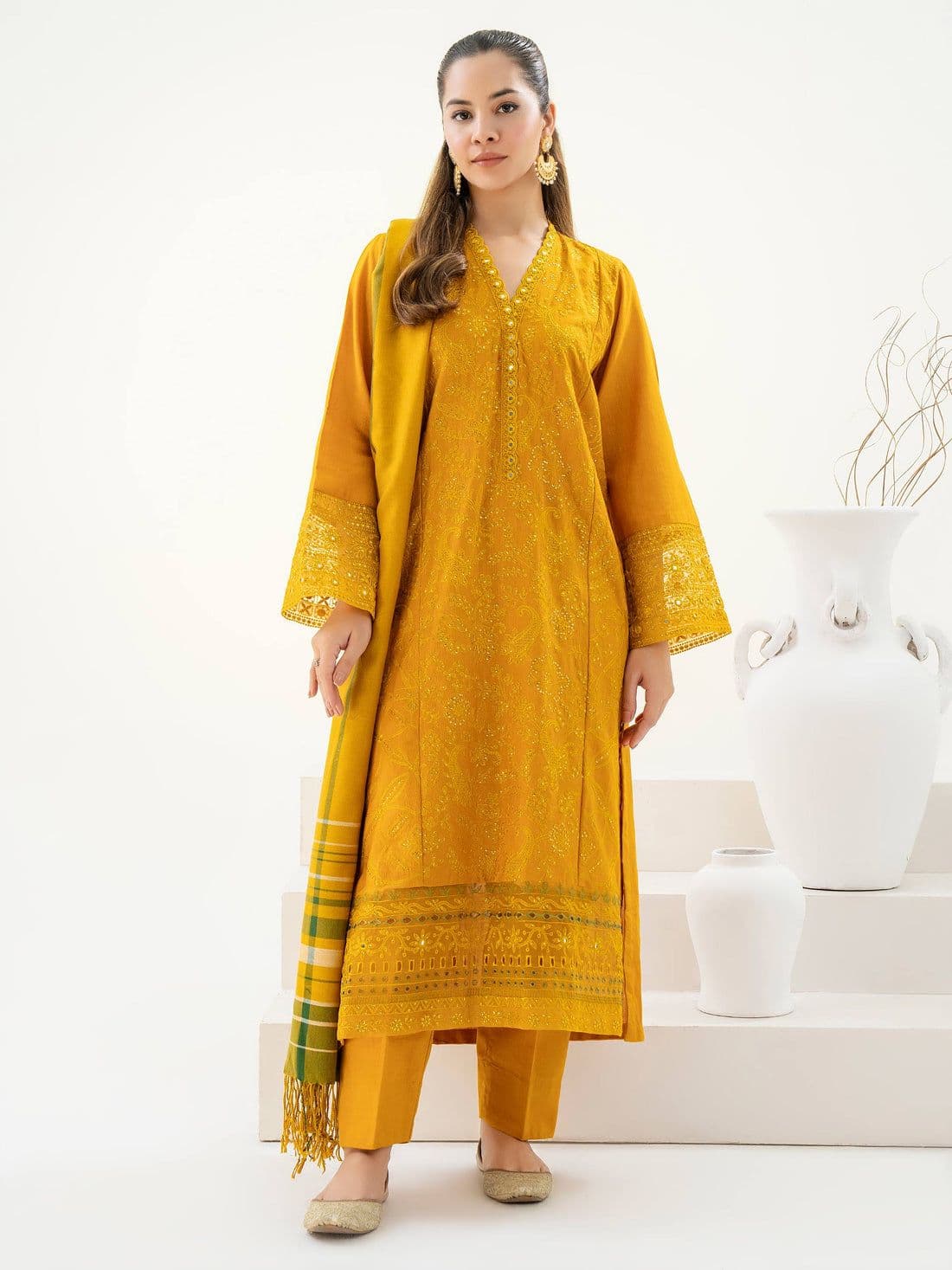 Elegant Mustard Embroidered Suit with Dupatta
