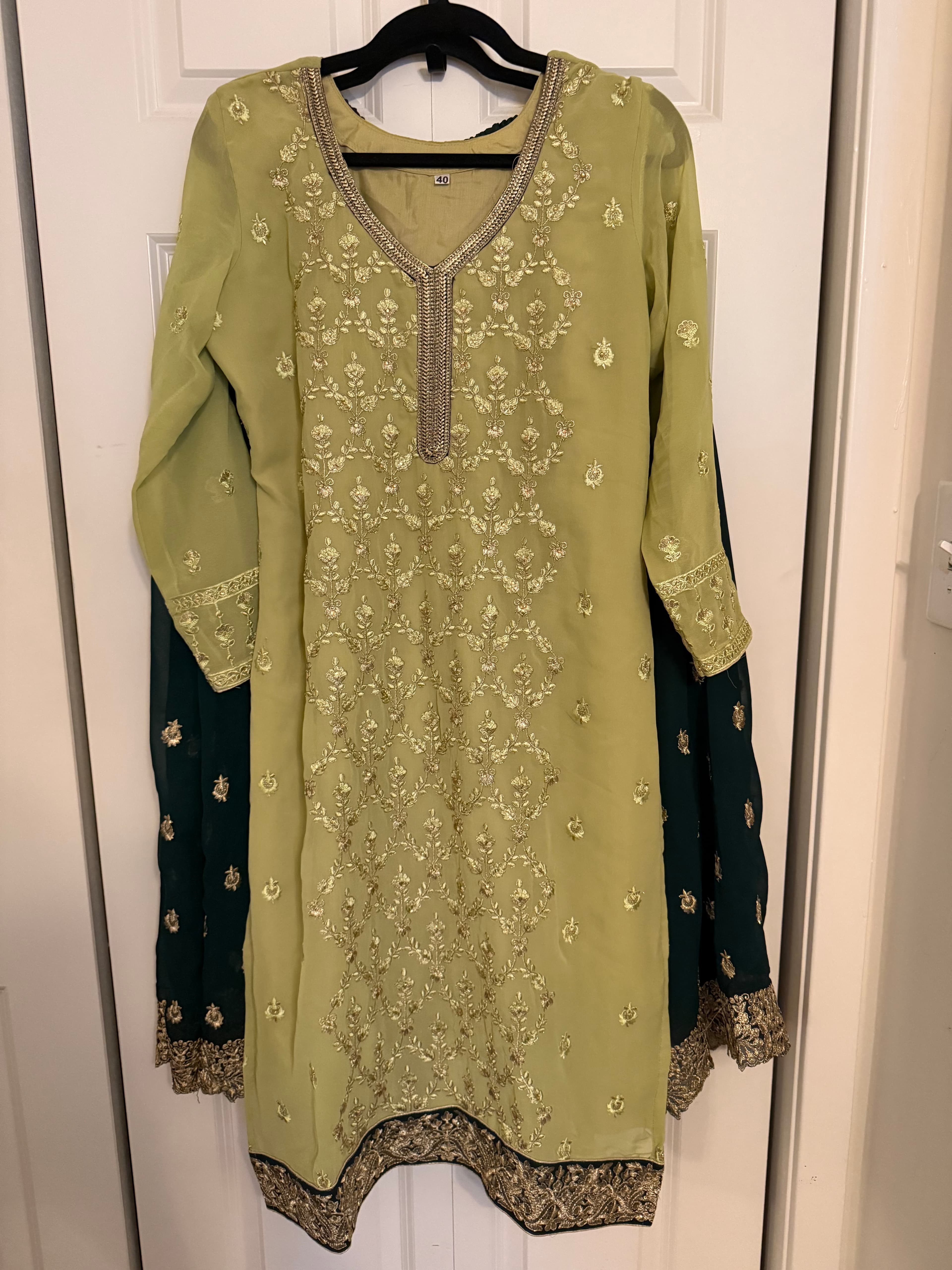 Elegant Lime Green & Dark Green Embroidered sharara with Dupatta