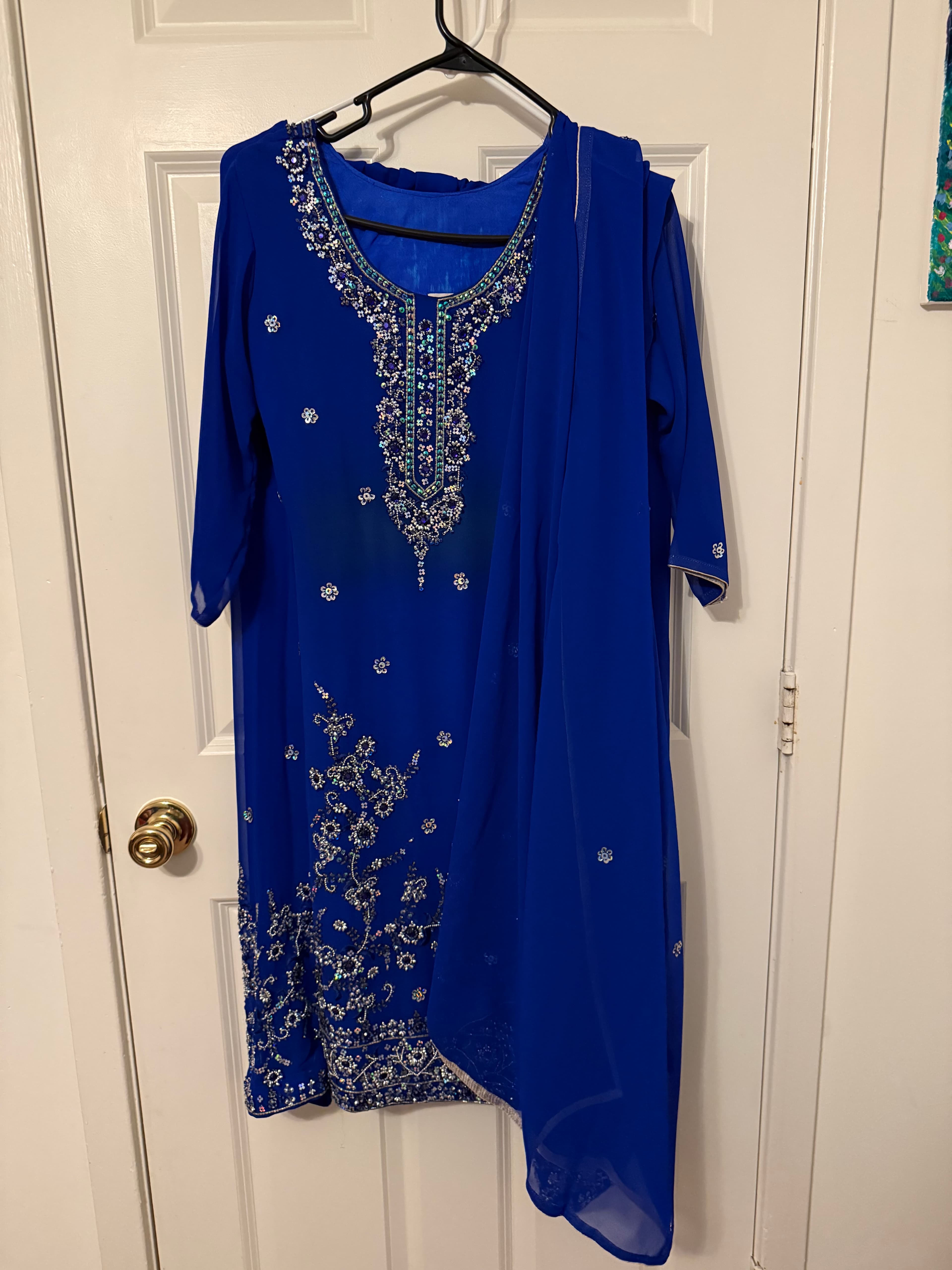 Vibrant Royal Blue Patiala Suit with Silver Sequin and Stone Work