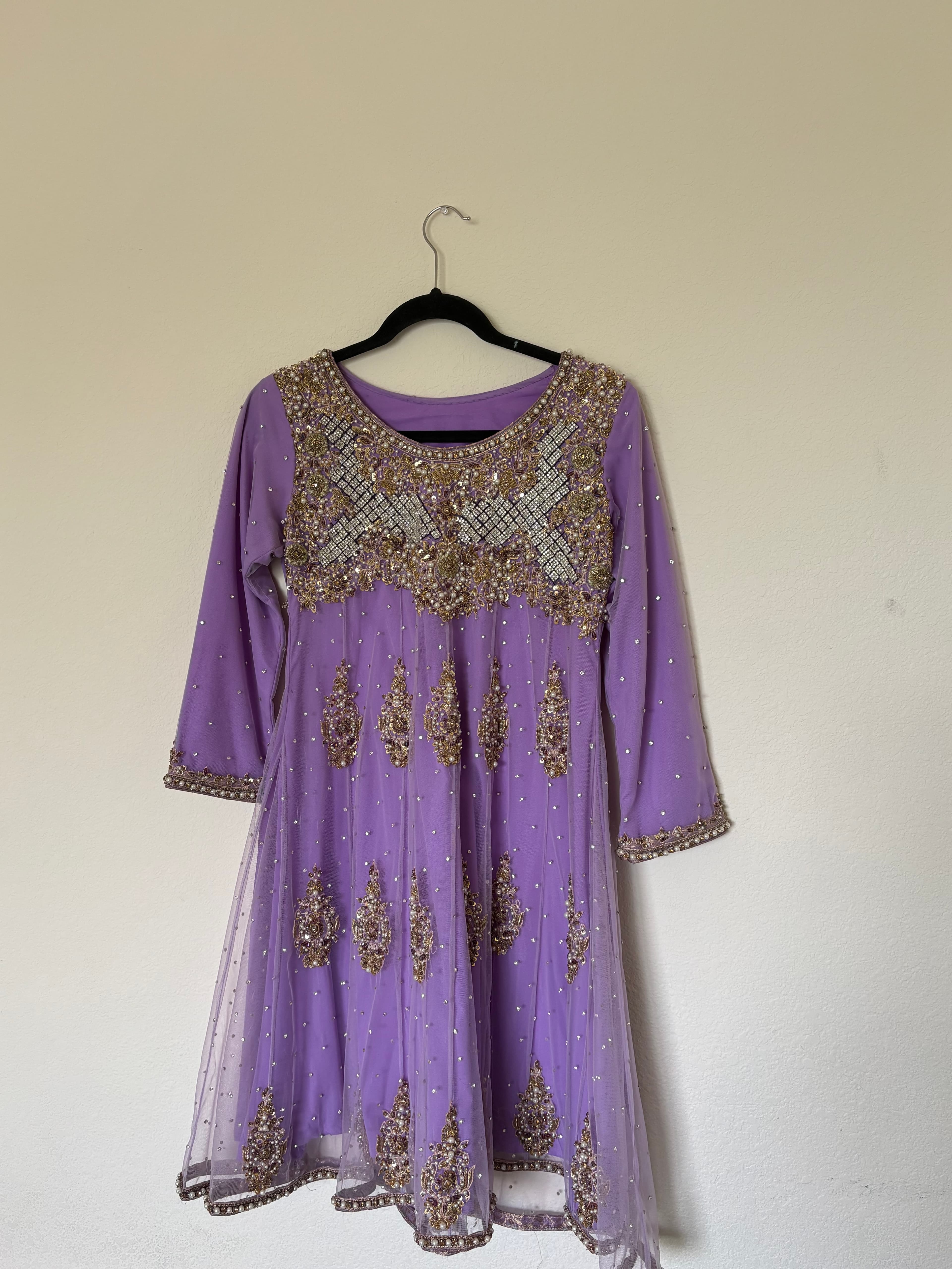 Elegant Lavender Gharara Suit with Gold Sequin & Stone Work