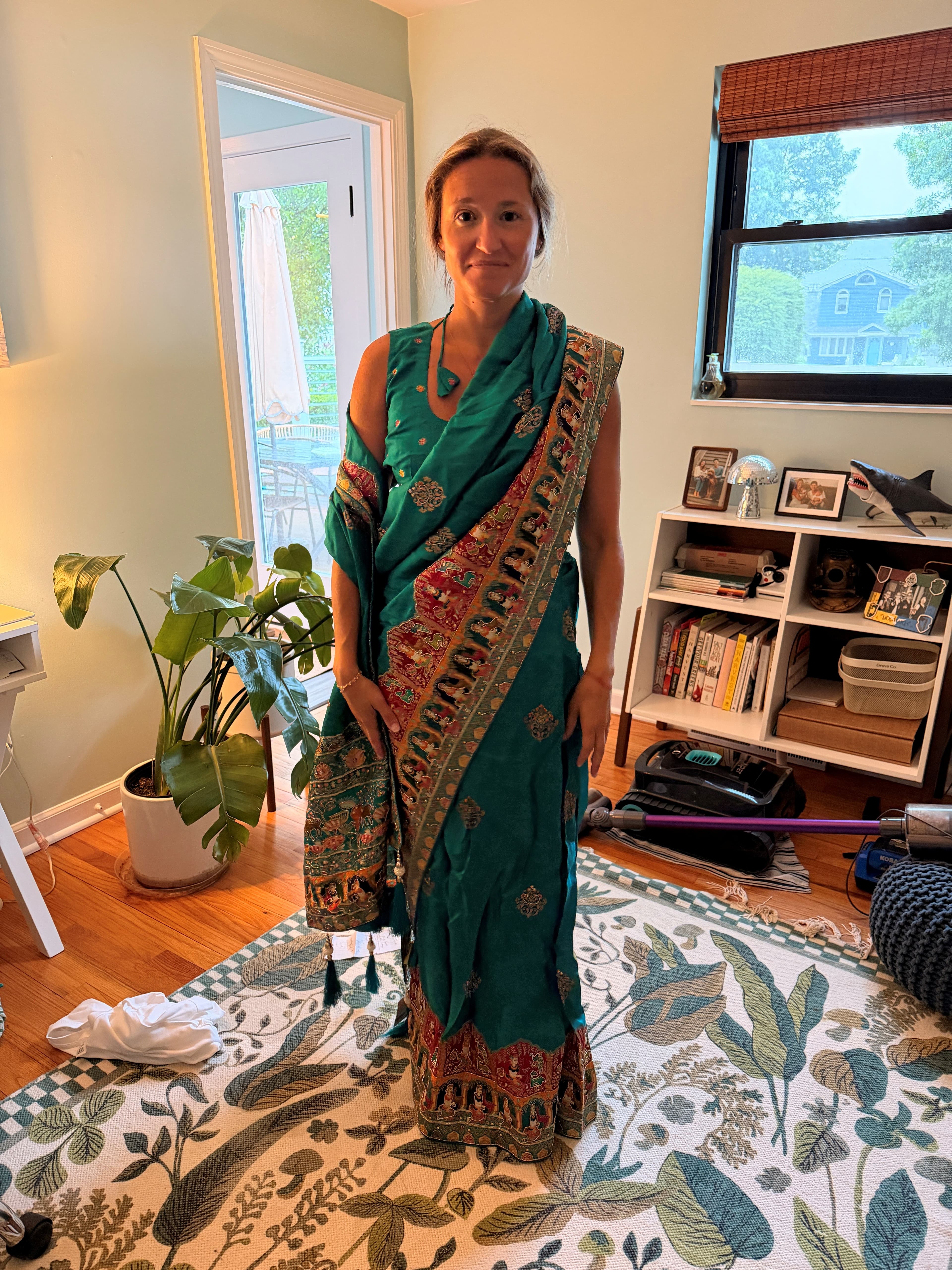 Teal Saree (Unworn, tailored with pre-made skirt)