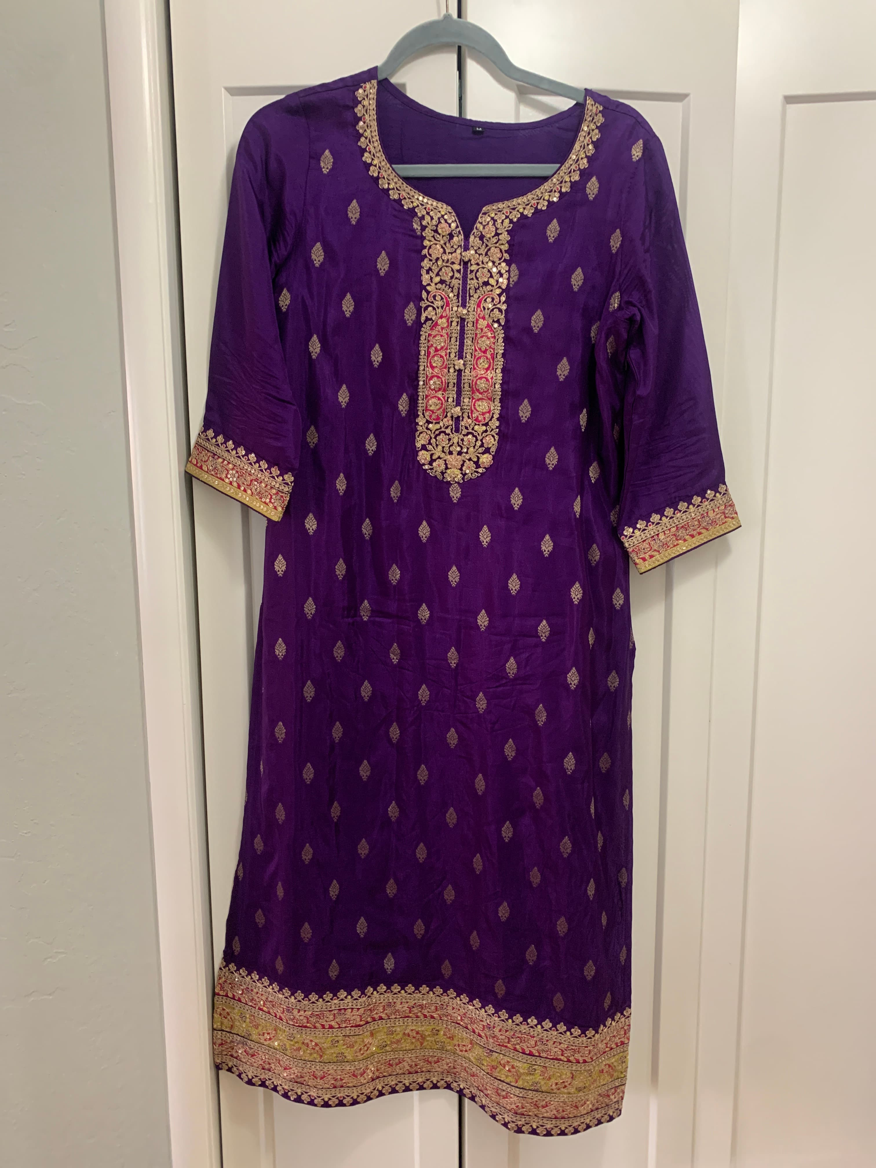 Vibrant Purple and Pink Banarasi Silk Suit with Gold Zari Work