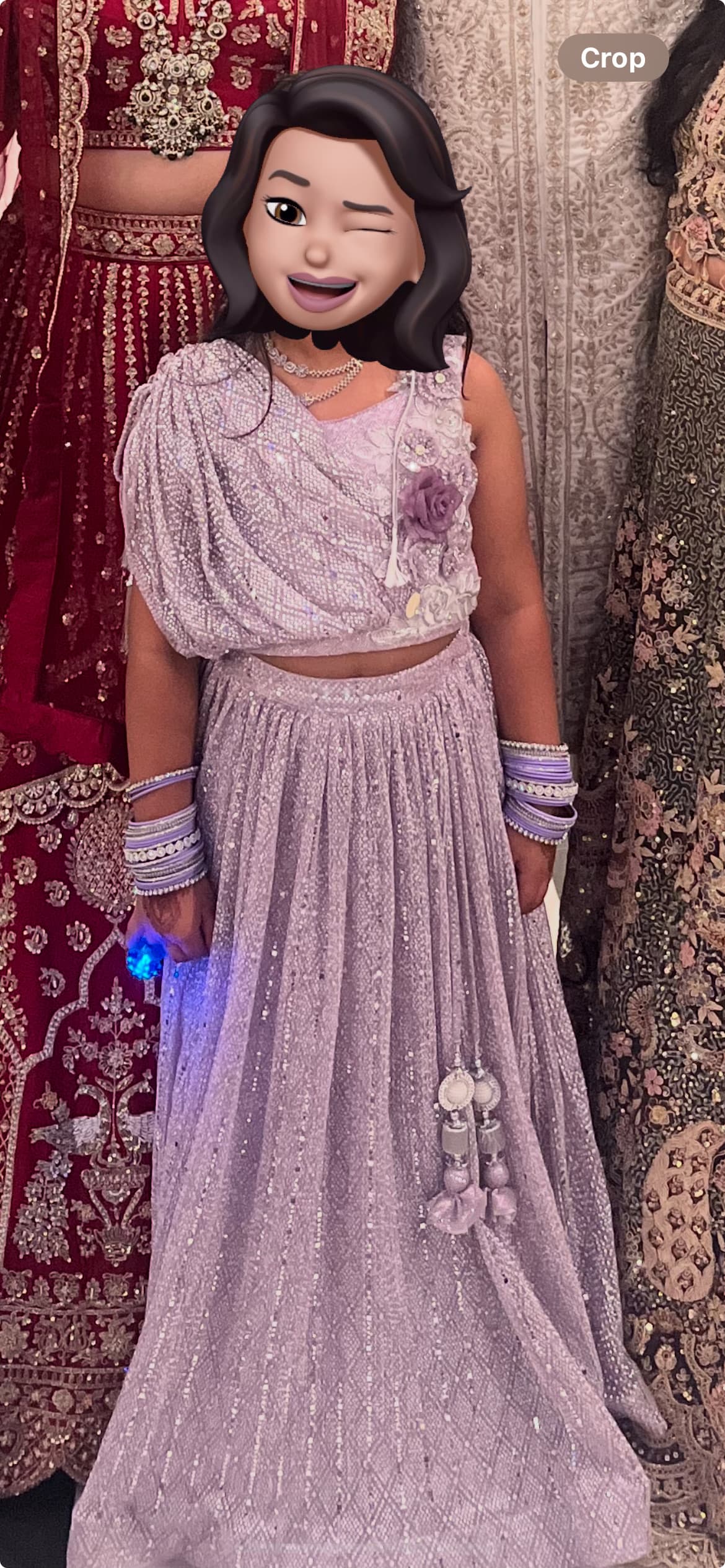 Girls Lavender Mirror Lehenga Choli with Floral Embellishments