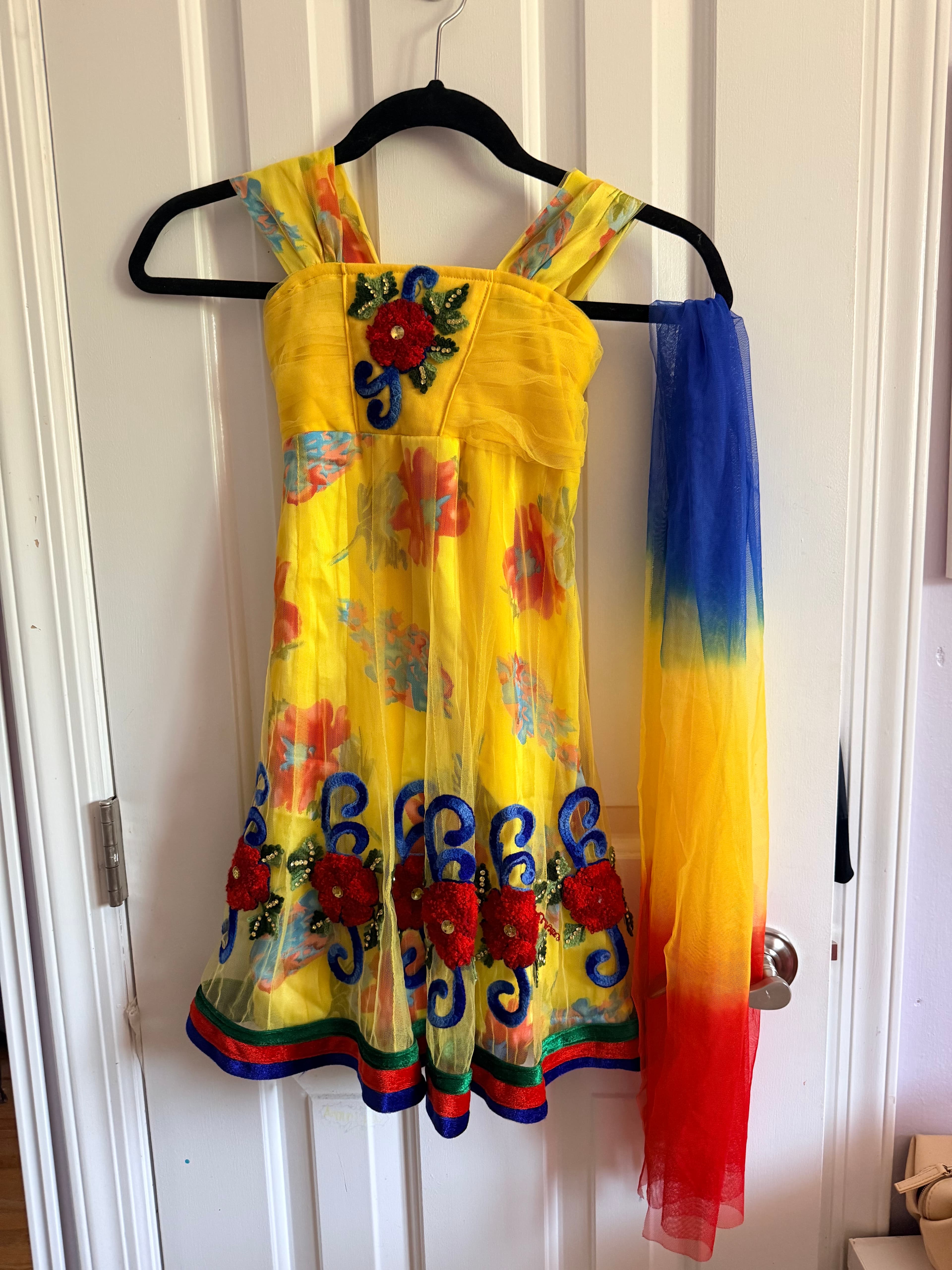 Girls Floral Dress with Matching Scarf