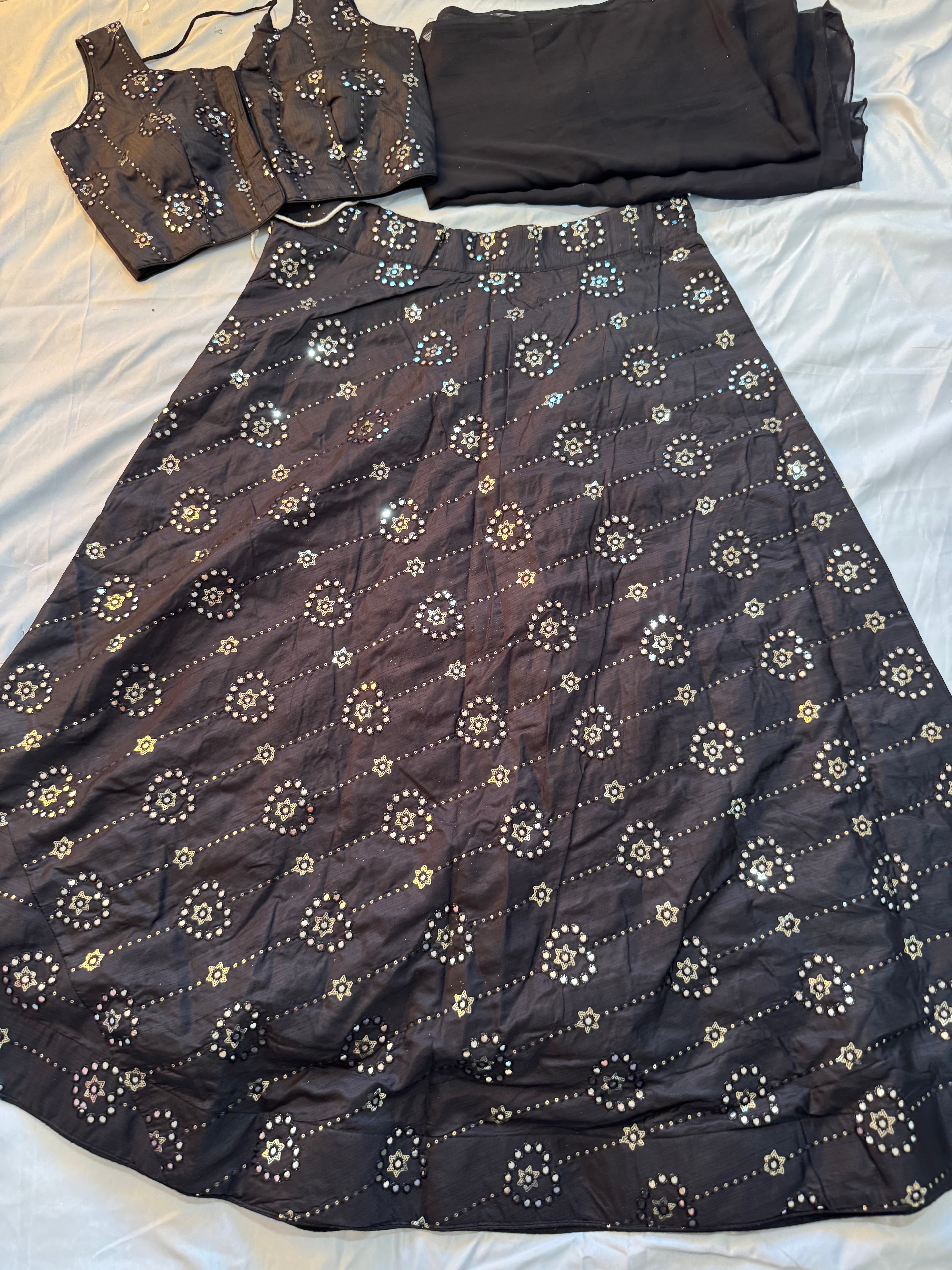 Elegant Black Mirror Work Lehenga Choli with Dupatta