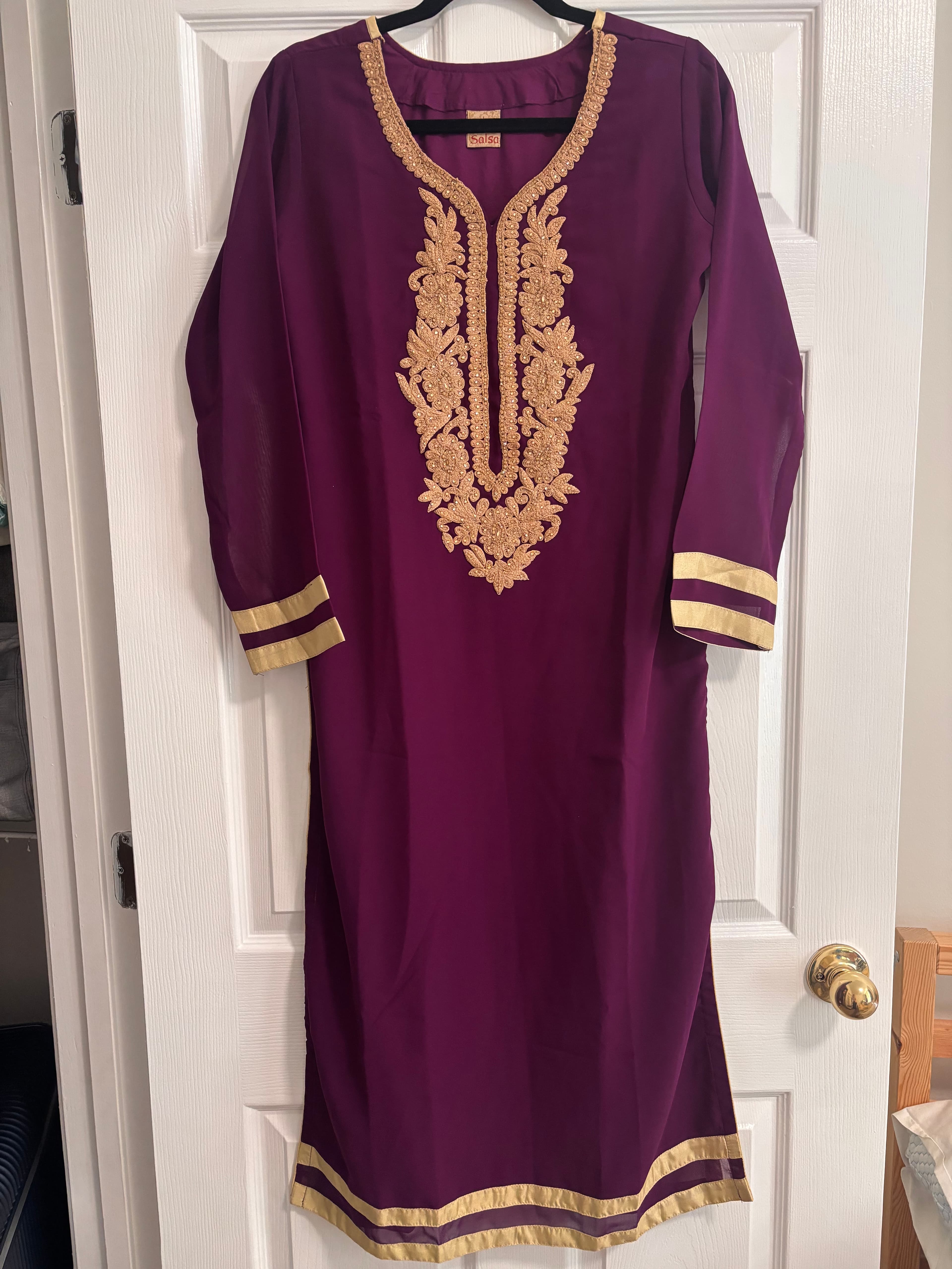 Purple Kurti with Gold Embroidery