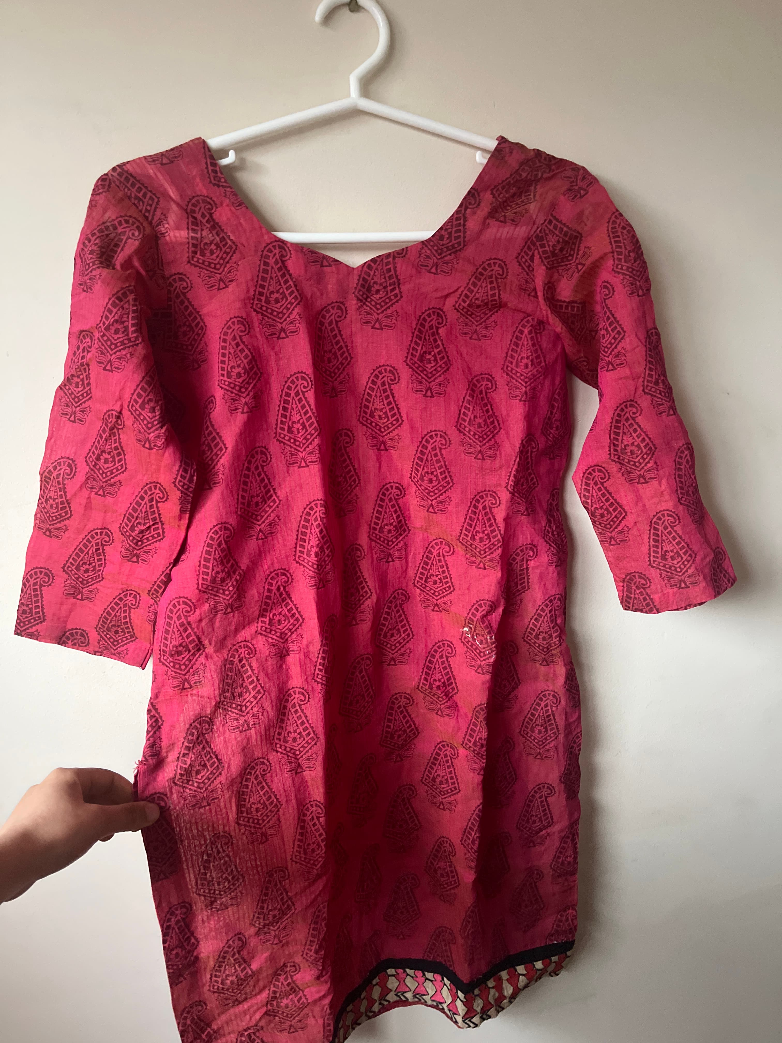 Pink Paisley Print Kurti with Black Salwar Suit Set