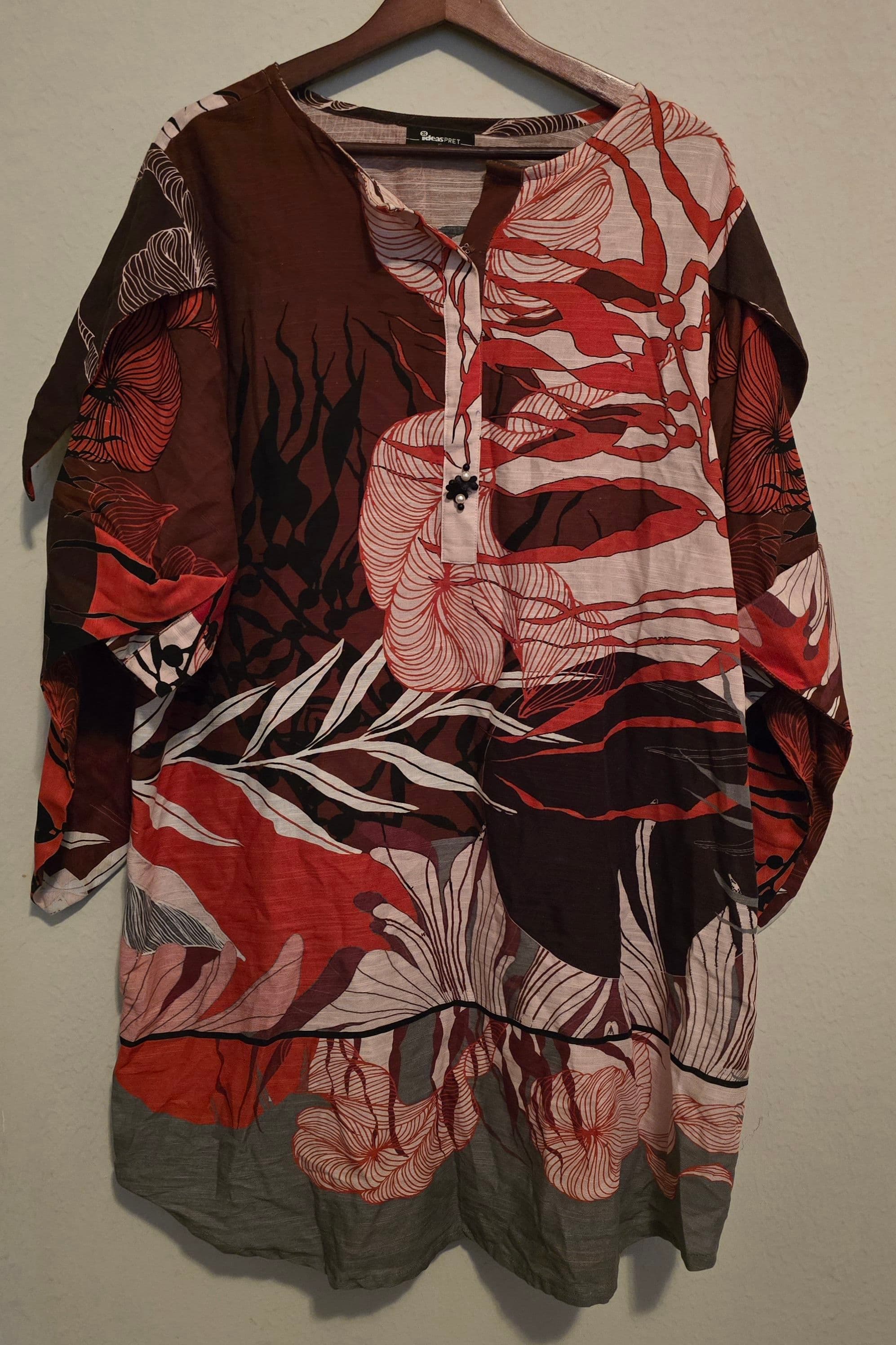 Ideas Pret XL Brown & Red Orange Floral Printed Kurta Top