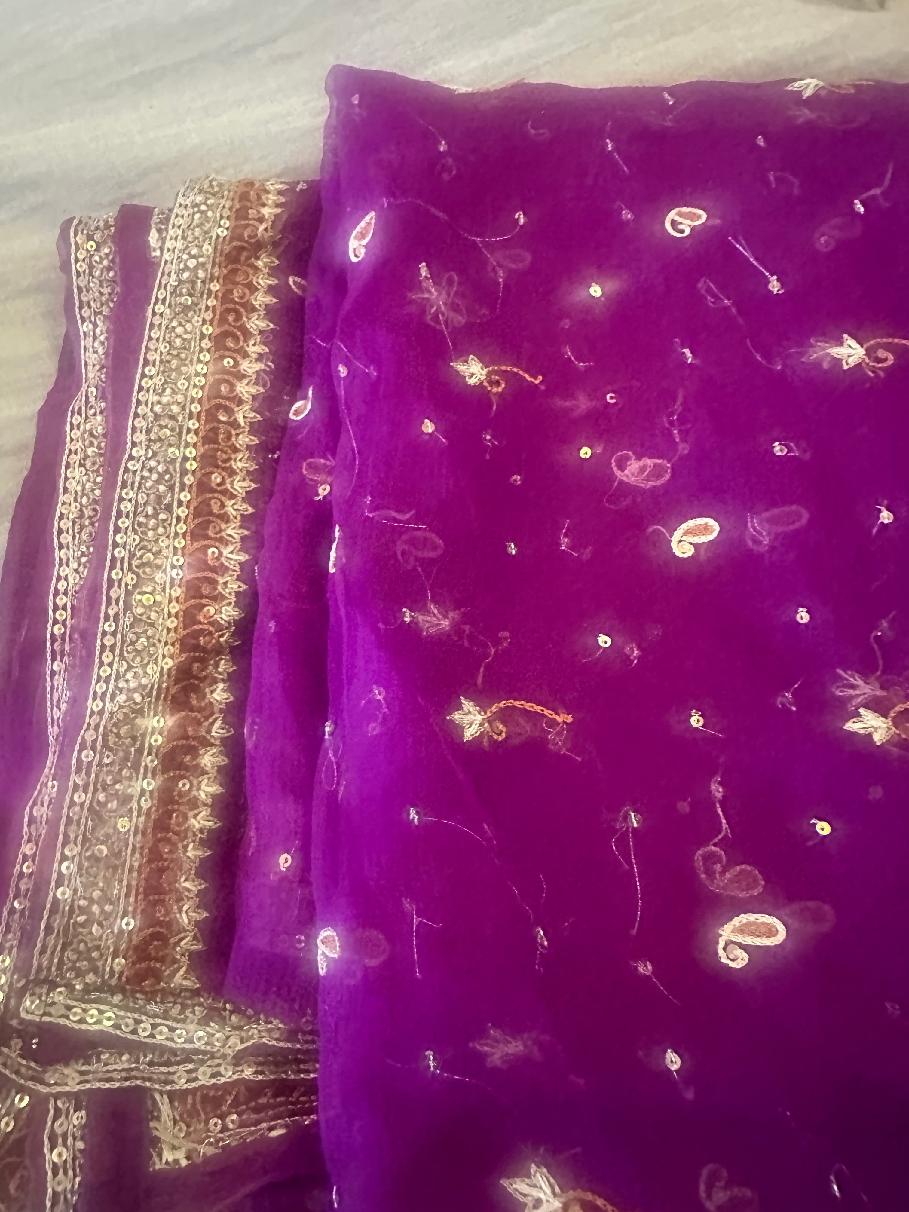 Vibrant Purple Silk Suit with Paisley Embroidery and Embellished Dupatta