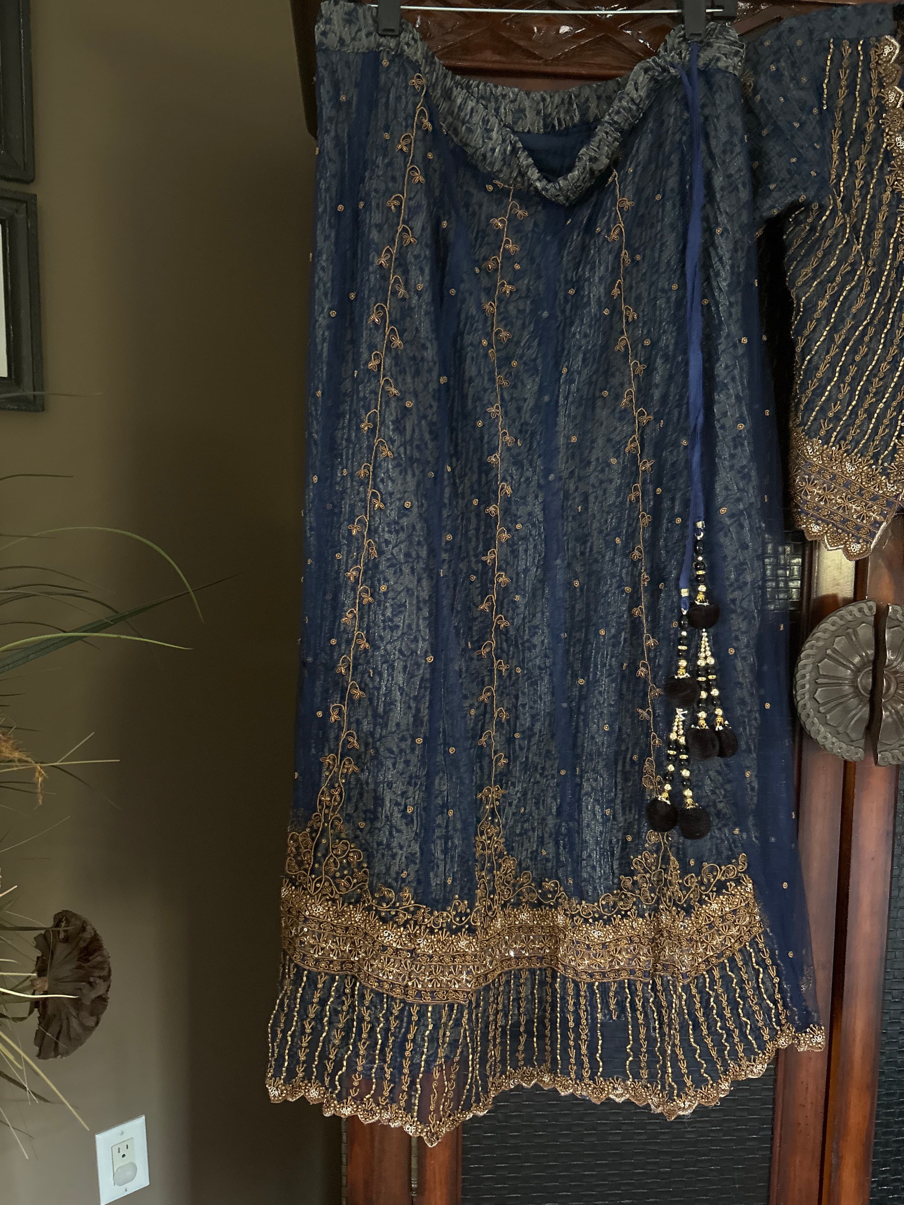 Navy Blue Lehenga with Gold Embroidery and Sequin Work