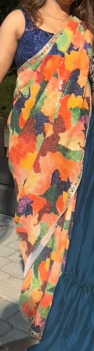 Vibrant Multi-Color Sequin Saree with Abstract Print