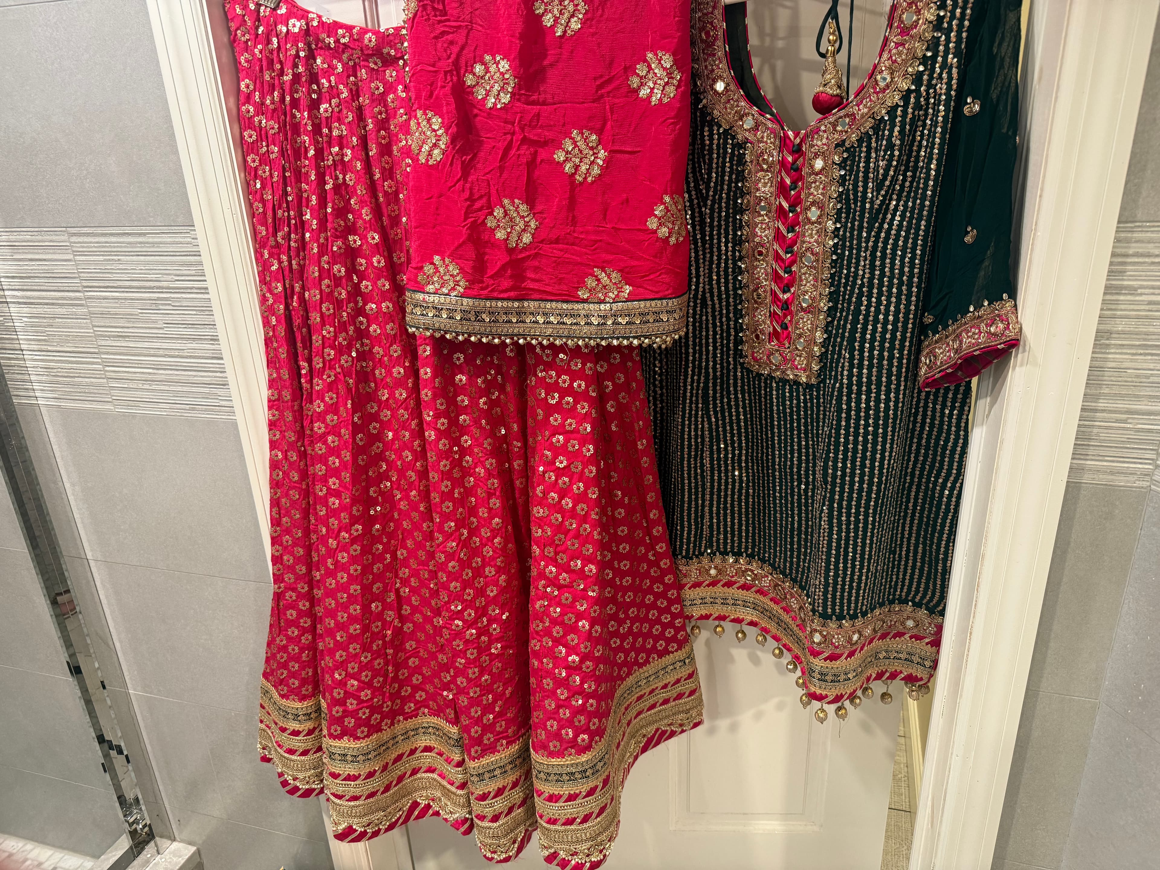 Stunning Pink and Green Sharara Suit with Sequin and Gota Patti Work