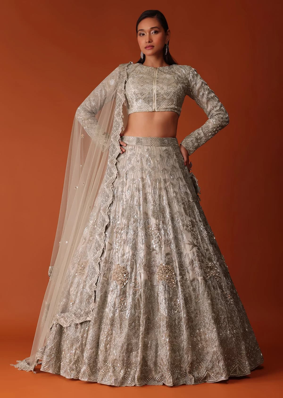 Kalki Gold Hand Embroidered Bridal Lehenga Set