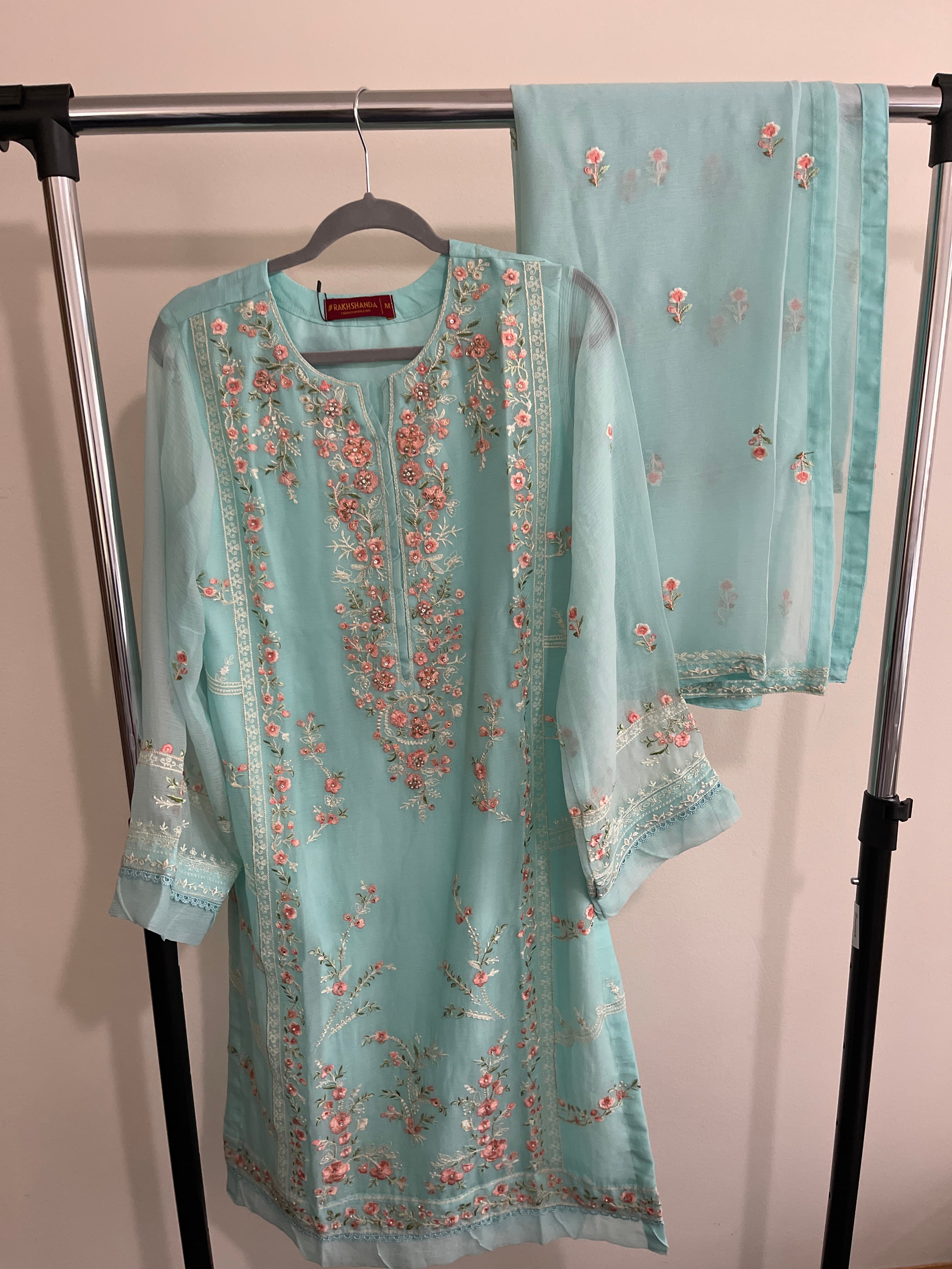 Rakshanda Aqua Blue Embroidered Suit with Dupatta