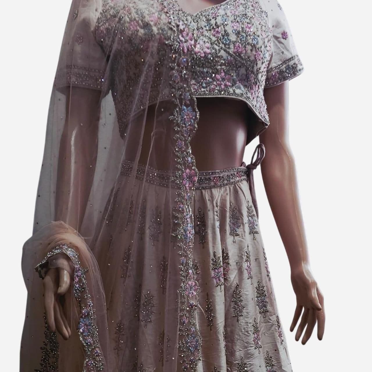 Elegant light pink/Cream Lehenga Choli with Floral Sequin and Thread Work