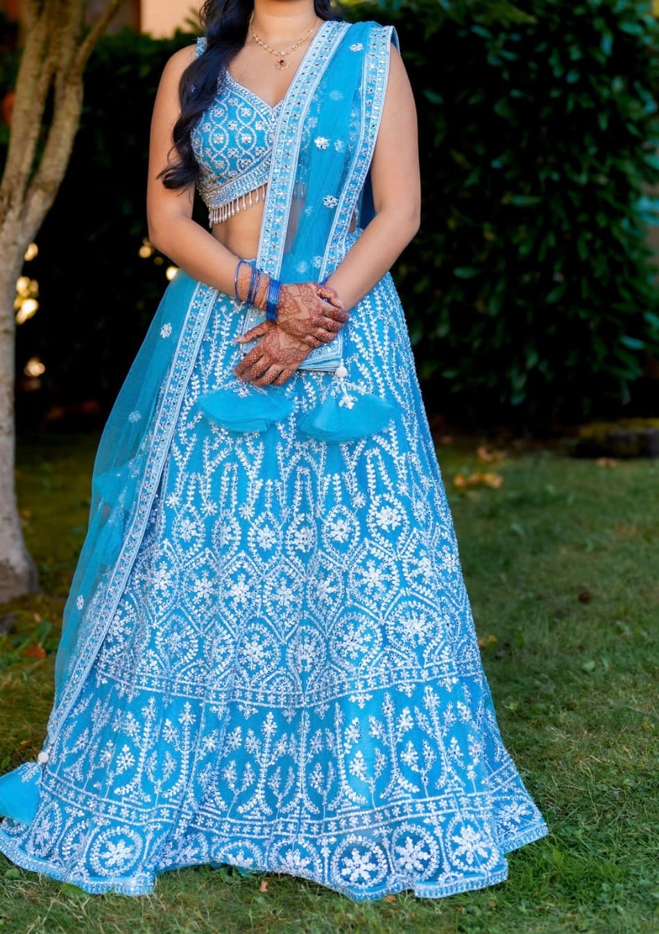 Stunning Sky Blue Lehenga Choli with Intricate White Thread and Sequin Work