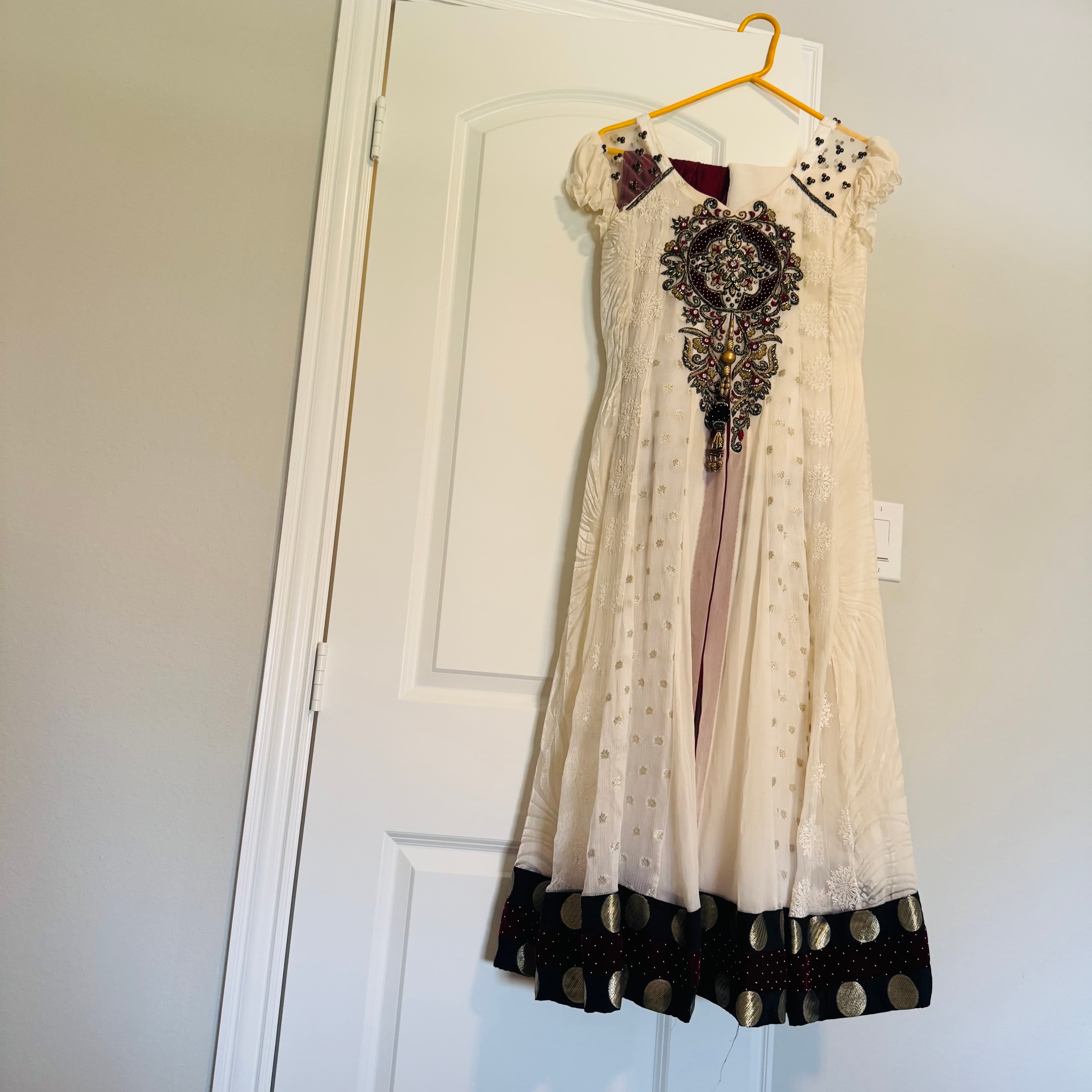 Elegant Cream Anarkali Suit with Maroon and Gold Embroidery