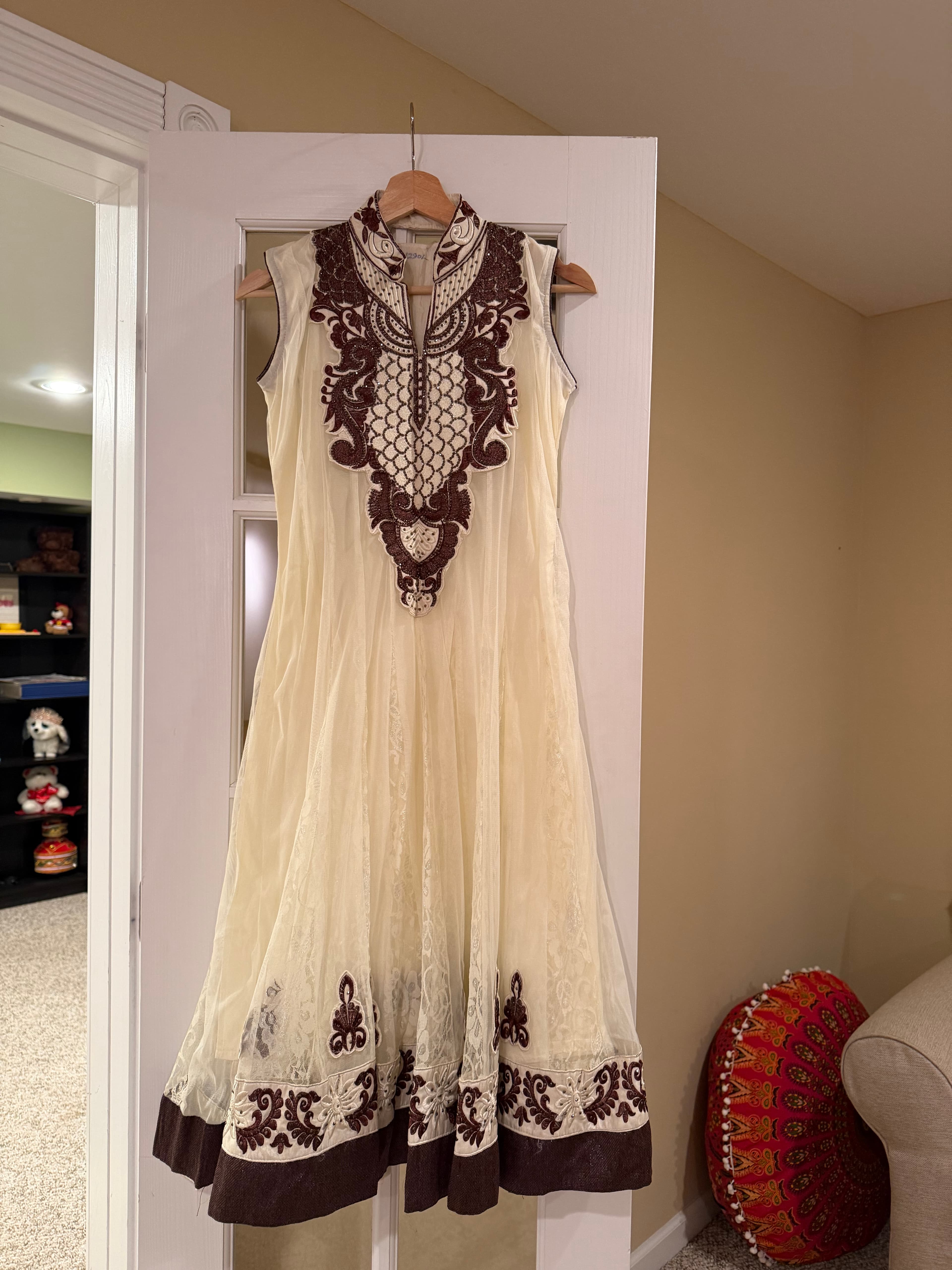 Elegant Cream & Brown Anarkali Suit with Intricate Embroidery