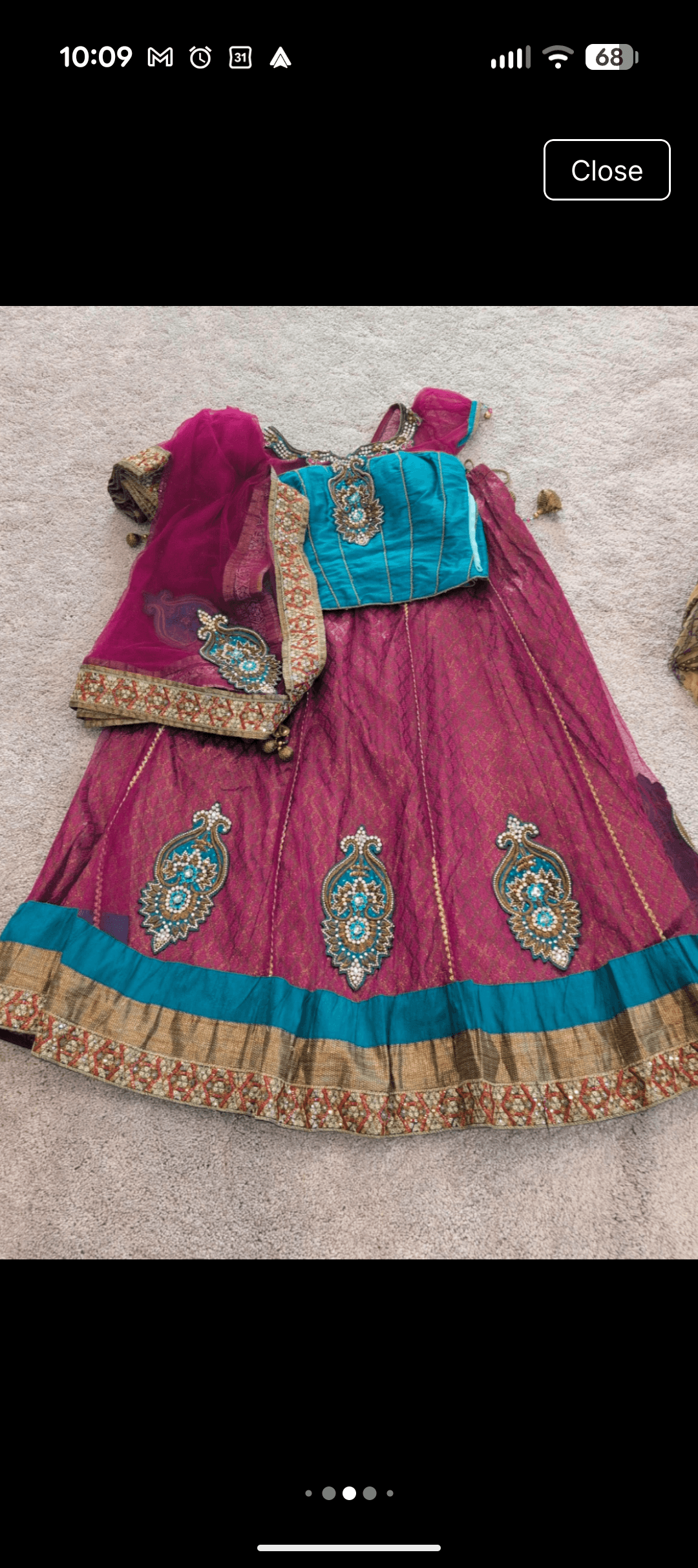 Vibrant Pink and Teal Lehenga Choli with Gold Embroidery