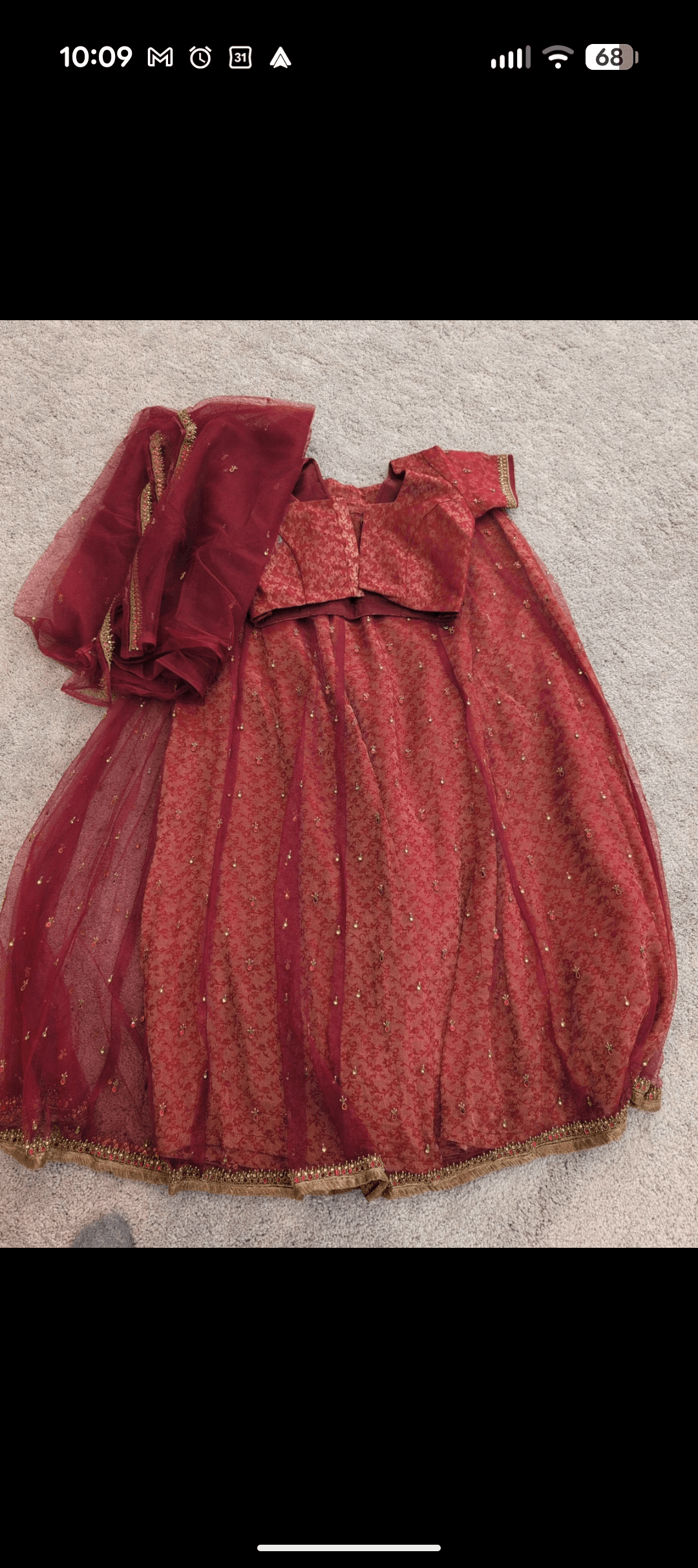 Elegant Maroon Lehenga Choli with Gold Sequin Work and Net Dupatta