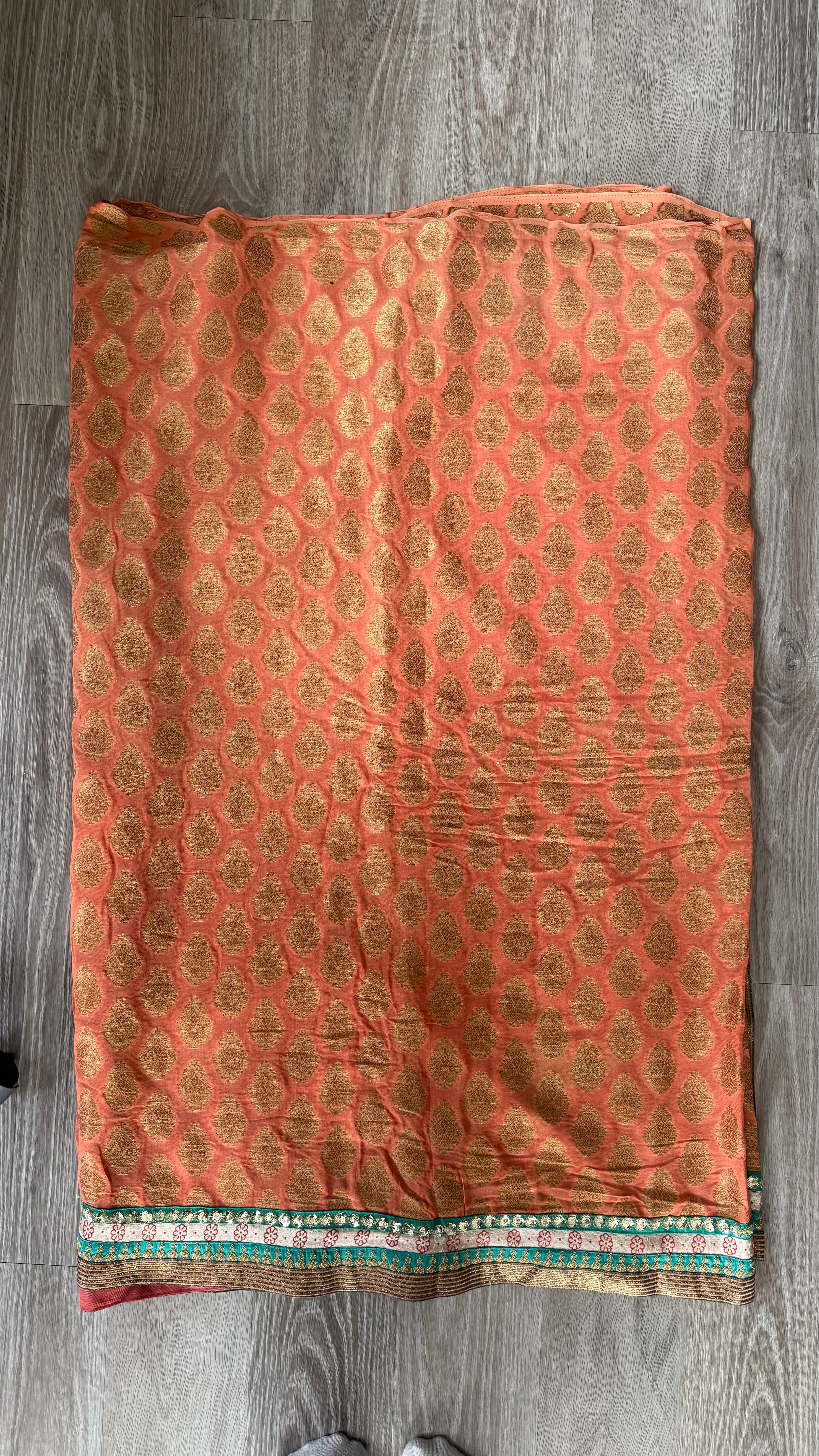 Coral/Green Saree