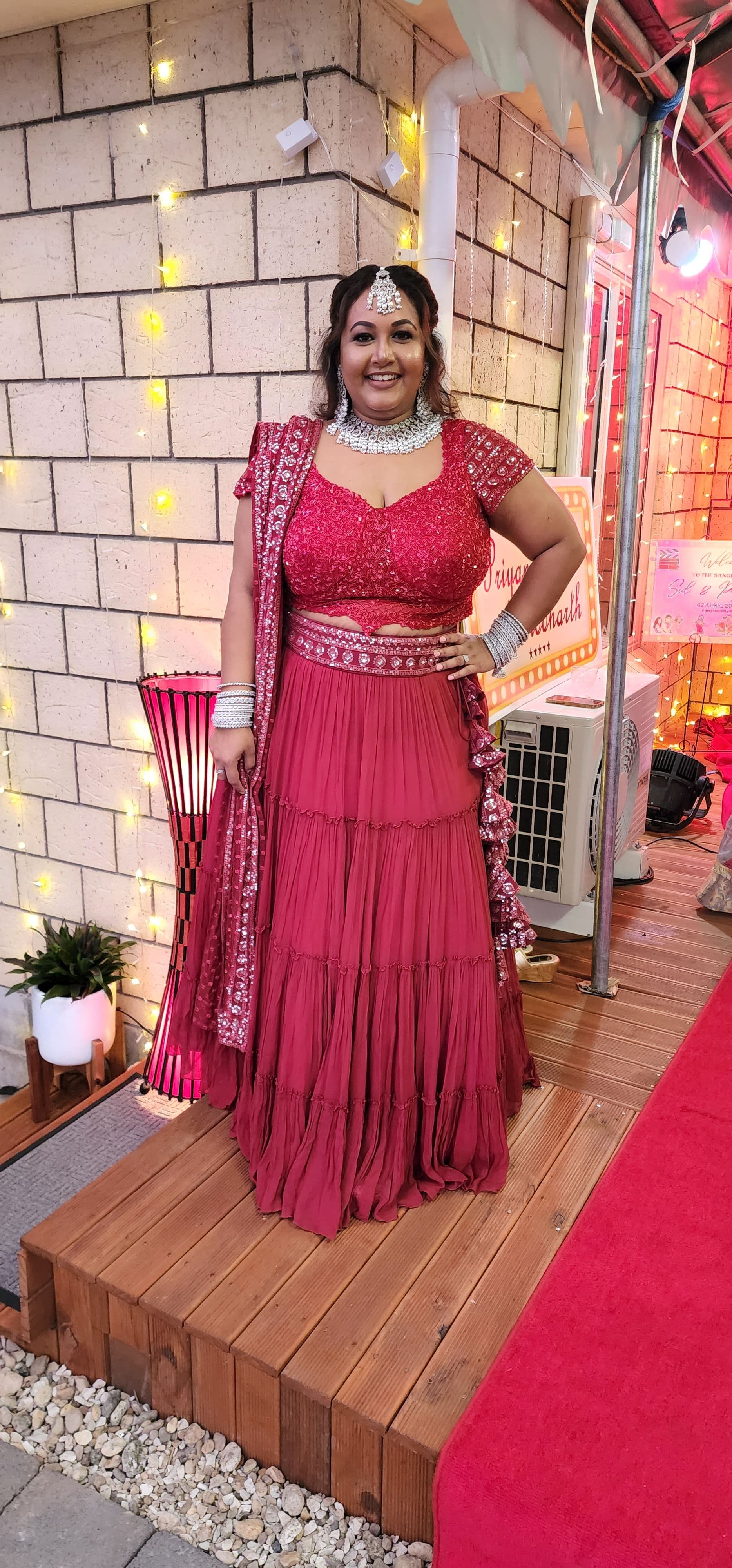 Stunning Maroon Tiered Lehenga with Sequin and Thread Work Blouse and Dupatta
