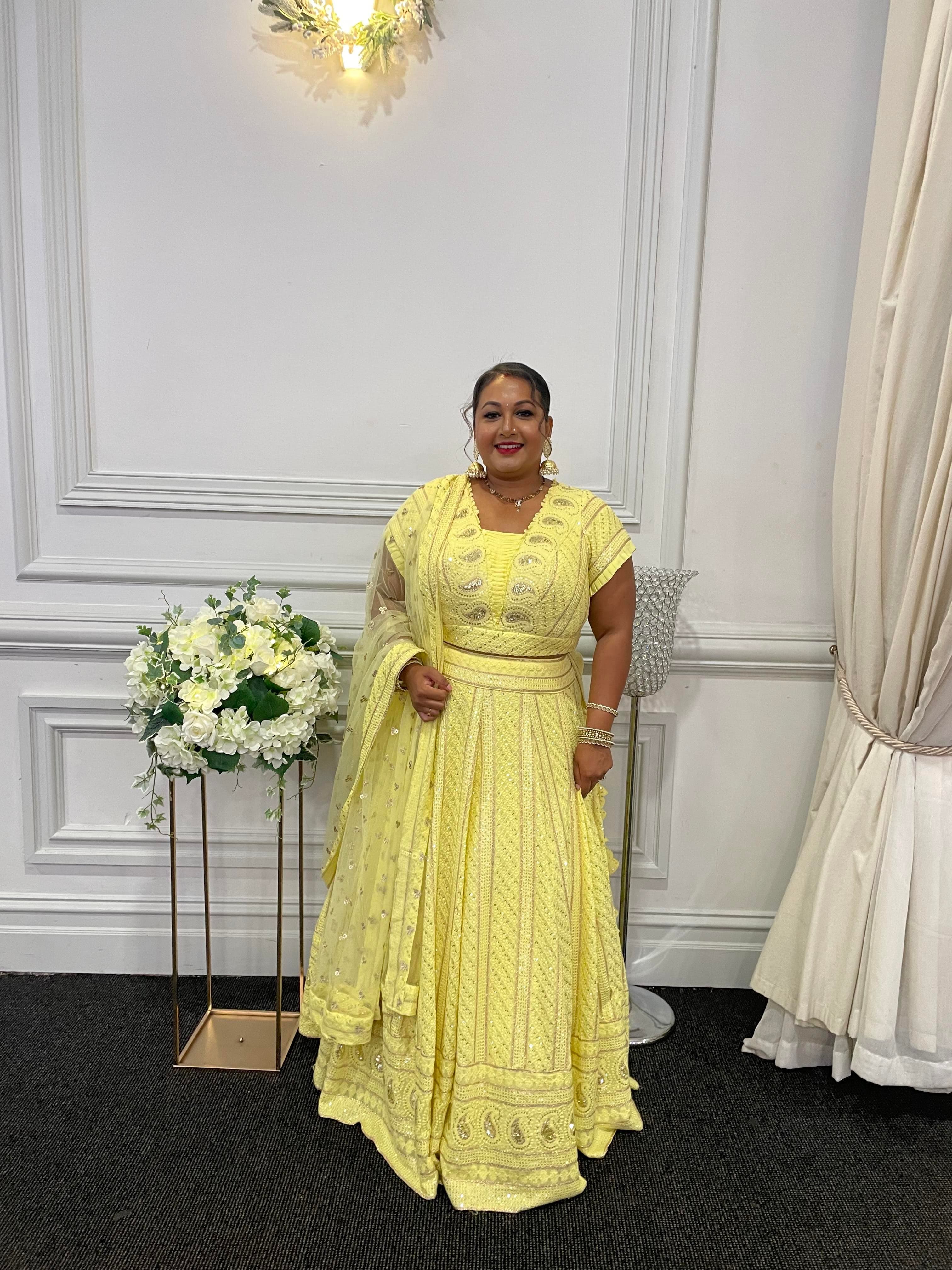 Elegant Lemon Yellow Georgette Lehenga with Intricate Thread and Sequin Work