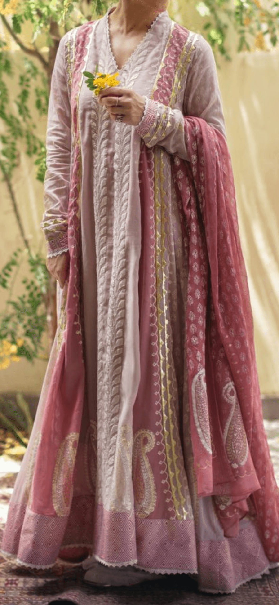 Designer Pink Kalidaar with Hand Embroidery