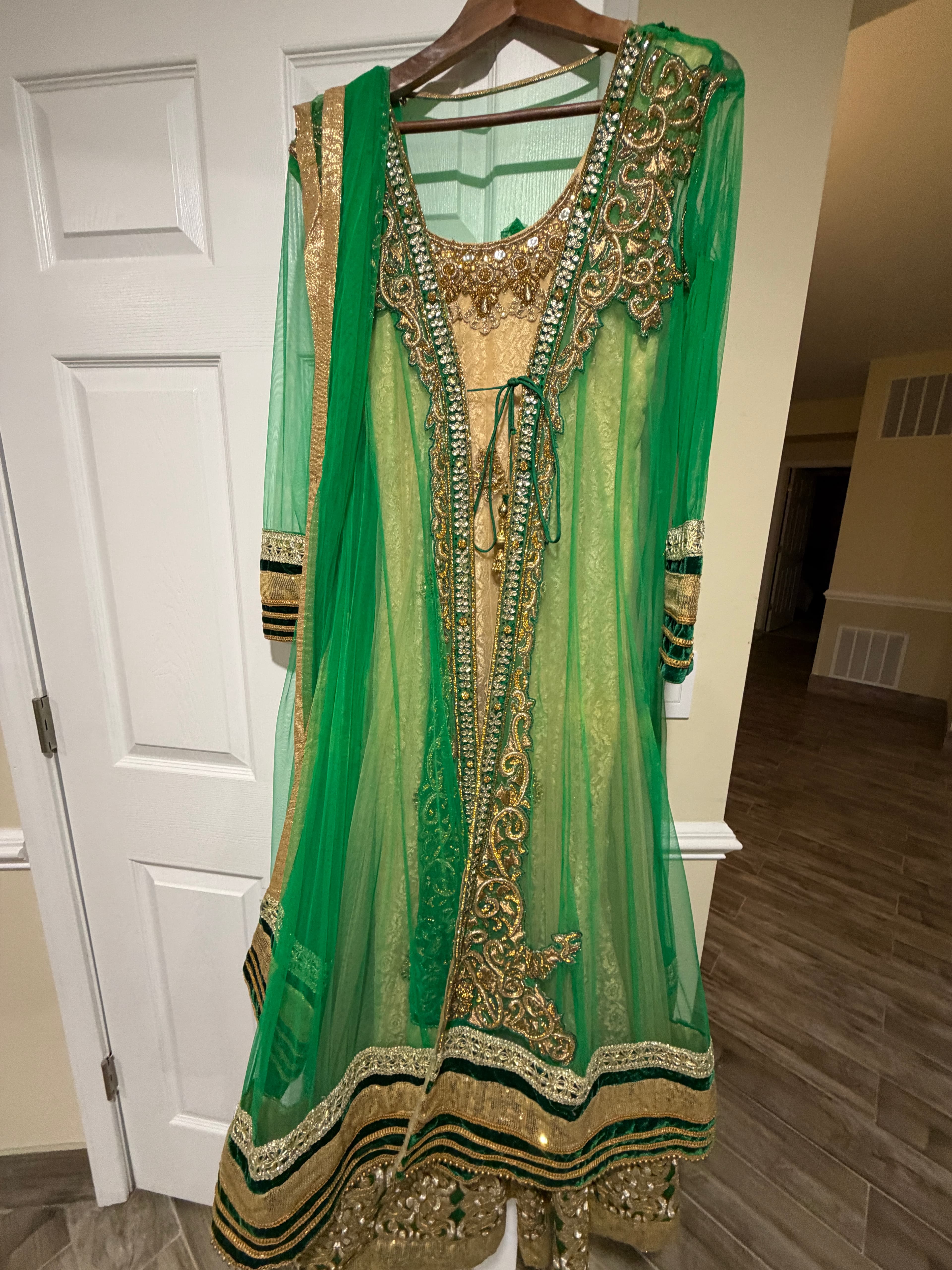 Stunning Green & Gold Anarkali Suit with Heavy Embroidery